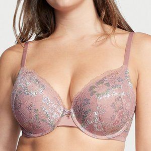 VICTORIA’S SECRET 34B Body Bra NWT - Perfect Shape Push Up - Floral Lace Purple